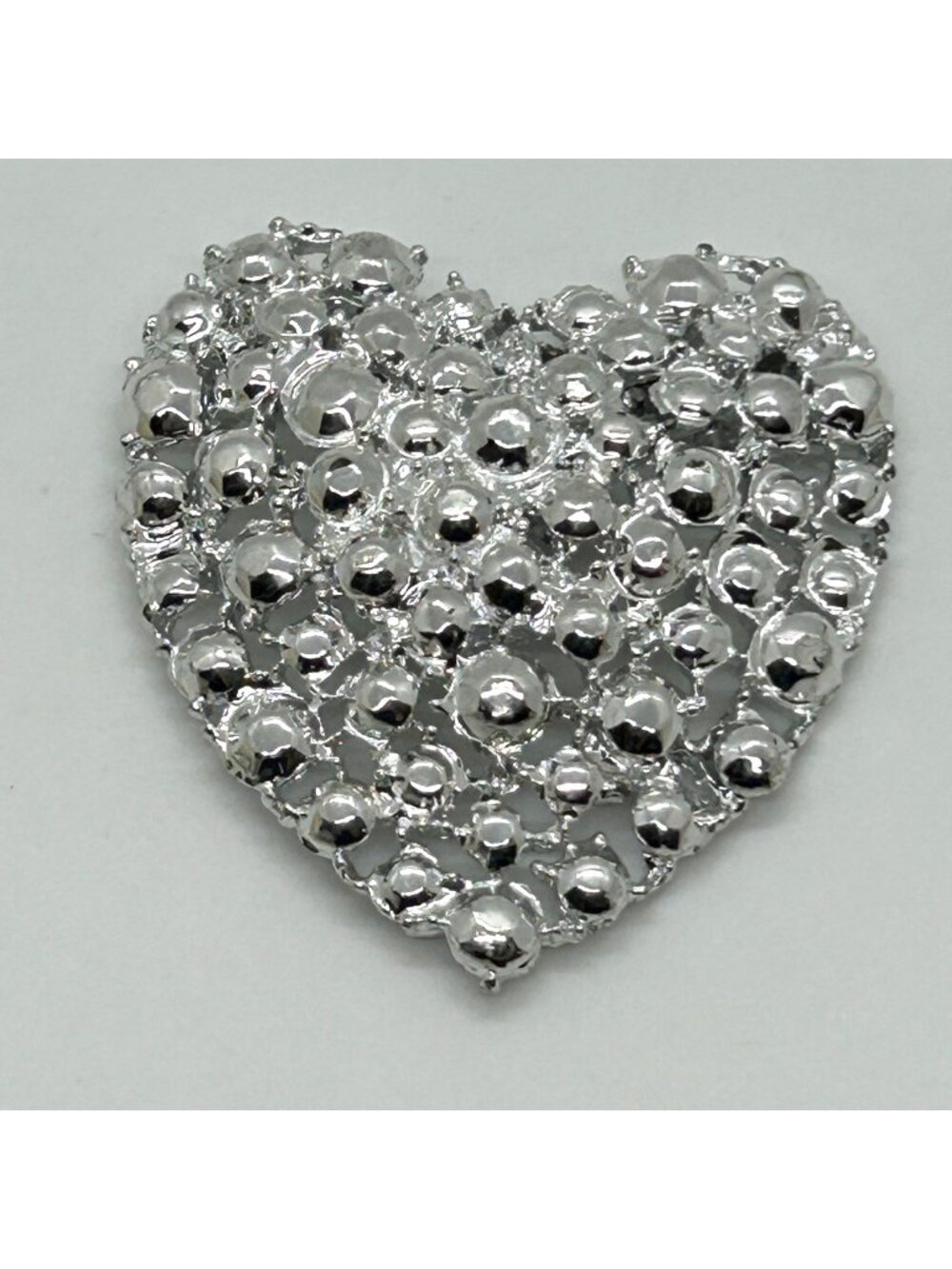Vintage Silver-tone Heart Brooch Plated Rhinestone Design Romantic Statement